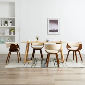 Esszimmerstühle, 4 Stück, gebogenes Holz und cremefarbenes Kunstleder von vidaXL, Essstühle - Ref: Foro24-278725, Preis: 1,00...