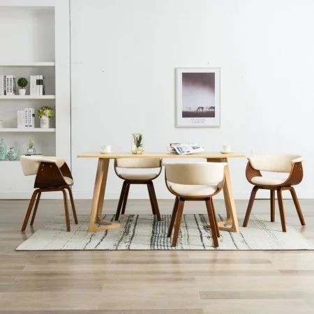 Esszimmerstühle, 4 Stück, gebogenes Holz und cremefarbenes Kunstleder von vidaXL, Essstühle - Ref: Foro24-278725, Preis: 880,...