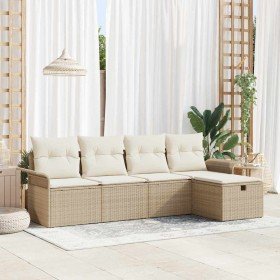 Conjunto de sofá de jardín con cojín 5 pcs beige y crema