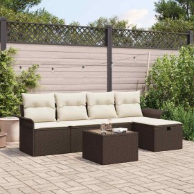 Conjunto de sofá de jardín con cojín 6 pcs Marrón y crema