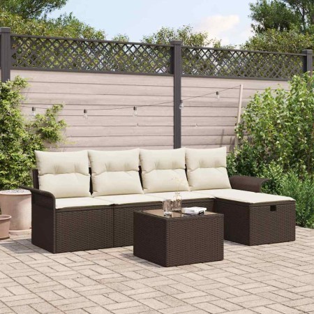 Conjunto de sofá de jardín con cojín 6 pcs Marrón y crema