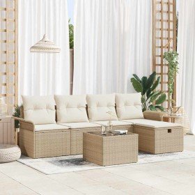 Conjunto de sofá de jardín con cojín 6 pcs beige y crema Conjunto de sofá de jardín con cojín 6 pcs beige y crema