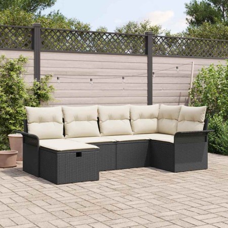 Conjunto de sofá de jardín con cojín 6 pcs Negro y crema
