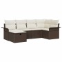 Conjunto de sofá de jardín con cojín 6 pcs Marrón y crema