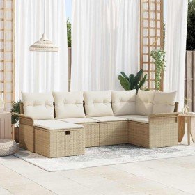 Conjunto de sofá de jardín con cojín 6 pcs beige y crema