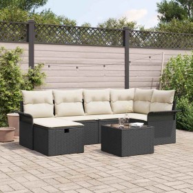 Conjunto de sofá de jardín con cojín 7 pcs Negro y crema
