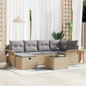 Conjunto de sofá de jardín con cojín 7 pcs beige y gris claro