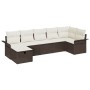 Conjunto de sofá de jardín con cojín 7 pcs Marrón y crema