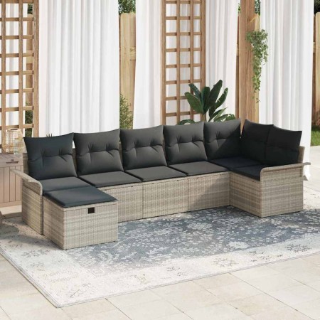 Conjunto de sofá de jardín con cojín 7 pcs Gris claro