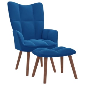 Sillón de relax con taburete terciopelo azul