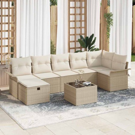 Conjunto de sofá de jardín con cojín 8 pcs beige y crema