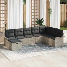 Conjunto de sofá de jardín con cojín 8 pcs Gris claro