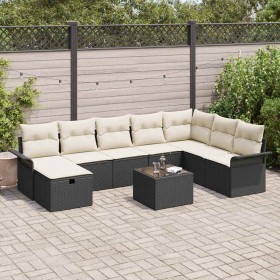 Conjunto de sofá de jardín con cojín 9 pcs Negro y crema