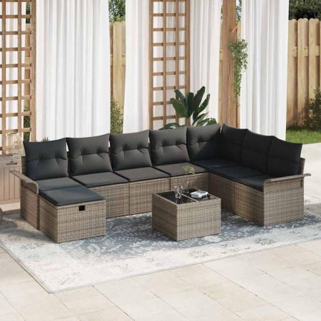 Conjunto de sofá de jardín 9 pcs Gris 297.5 x 187.5 x 85 cm