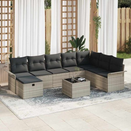 Conjunto de sofá de jardín con cojín 9 pcs Gris claro