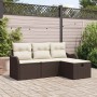Conjunto de sofá de jardín con cojín 4 pcs Marrón y crema