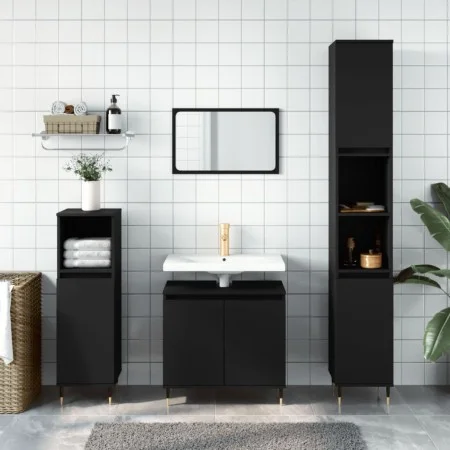 Black plywood 3-piece bathroom furniture set by vidaXL, Bathroom furniture - Ref: Foro24-3187782, Price: 173,44 €, Discount: %