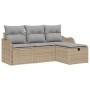 Conjunto de sofá de jardín con cojín 4 pcs beige y gris claro