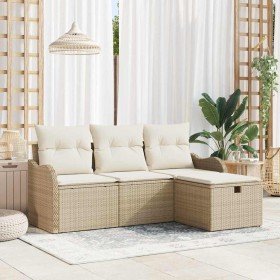 Conjunto de sofá de jardín con cojín 4 pcs beige y crema
