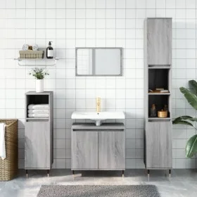 Sonoma gray plywood 3-piece bathroom furniture set by vidaXL, Bathroom furniture - Ref: Foro24-3187787, Price: 162,30 €, Disc...