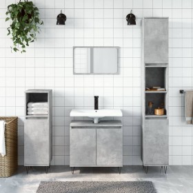 3-teiliges Badezimmermöbelset aus betongrauem Sperrholz von vidaXL, Badezimmermöbel - Ref: Foro24-3187793, Preis: 167,50 €, R...