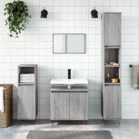 Set de muebles de baño 3 pzas madera contrachapada gris sonoma von vidaXL, Badezimmermöbel - Ref: Foro24-3187795, Preis: 165,...