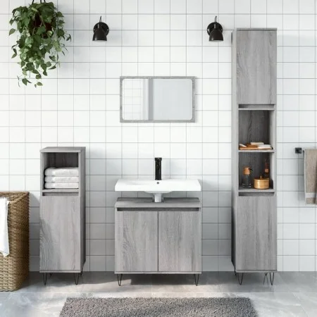 Set de muebles de baño 3 pzas madera contrachapada gris sonoma by vidaXL, Bathroom furniture - Ref: Foro24-3187795, Price: 16...