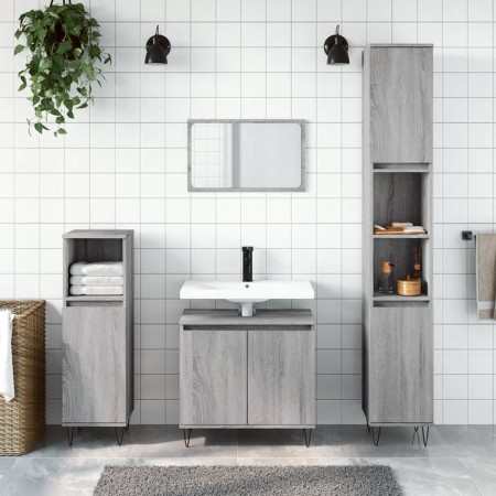 Set de muebles de baño 3 pzas madera contrachapada gris sonoma von vidaXL, Badezimmermöbel - Ref: Foro24-3187795, Preis: 167,...