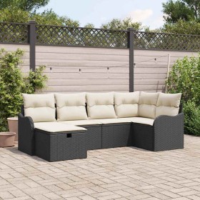 Conjunto de sofá de jardín con cojín 6 pcs Negro y crema