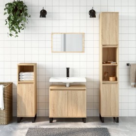 Set de muebles de baño 3 pzas madera contrachapada roble sonoma