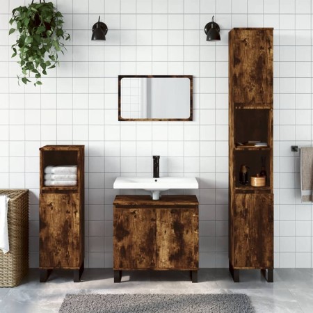 3-teiliges Badezimmermöbel-Set aus geräuchertem Eichensperrholz von vidaXL, Badezimmermöbel - Ref: Foro24-3187802, Preis: 173...