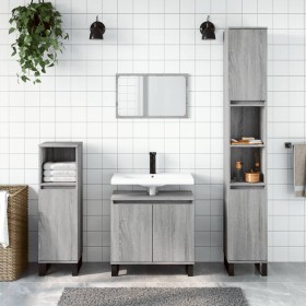 3-teiliges Badezimmermöbelset aus grauem Sonoma-Sperrholz von vidaXL, Badezimmermöbel - Ref: Foro24-3187803, Preis: 175,03 €,...
