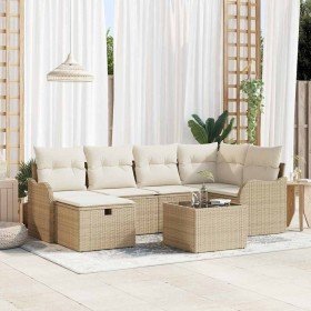Conjunto de sofá de jardín con cojín 7 pcs beige y crema