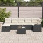 Conjunto de sofá de jardín con cojín 8 pcs Negro y crema