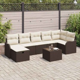 Conjunto de sofá de jardín con cojín 8 pcs Marrón y crema