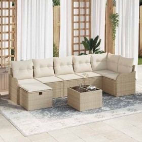 Conjunto de sofá de jardín con cojín 8 pcs beige y crema