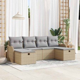Conjunto de sofá de jardín con cojín 6 pcs beige y gris claro