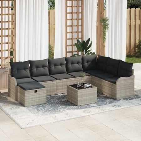 Conjunto de sofá de jardín con cojín 9 pcs Gris claro