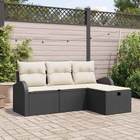 Conjunto de sofá de jardín con cojín 4 pcs Negro y crema