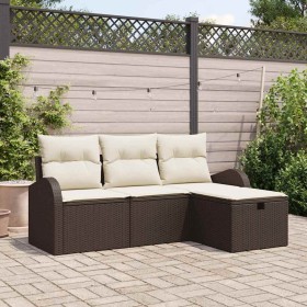 Conjunto de sofá de jardín con cojín 4 pcs Marrón y crema