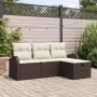 Conjunto de sofá de jardín con cojín 4 pcs Marrón y crema