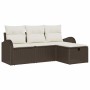 Conjunto de sofá de jardín con cojín 4 pcs Marrón y crema