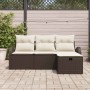 Conjunto de sofá de jardín con cojín 4 pcs Marrón y crema