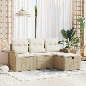Conjunto de sofá de jardín con cojín 4 pcs beige y crema Conjunto de sofá de jardín con cojín 4 pcs beige y crema