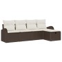 Conjunto de sofá de jardín con cojín 5 pcs Marrón y crema