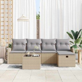 Conjunto de sofá de jardín con cojín 6 pcs beige y gris claro