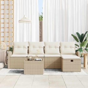 Conjunto de sofá de jardín con cojín 6 pcs beige y crema