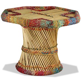 Mesa de centro de bambú con detalles chindi multicolor