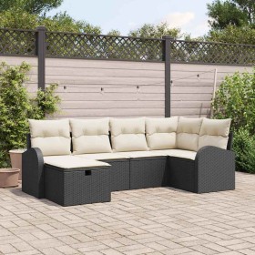 Conjunto de sofá de jardín con cojín 6 pcs Negro y crema