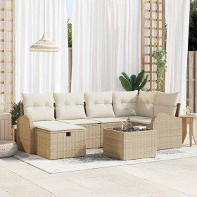 Conjunto de sofá de jardín con cojín 7 pcs beige y crema